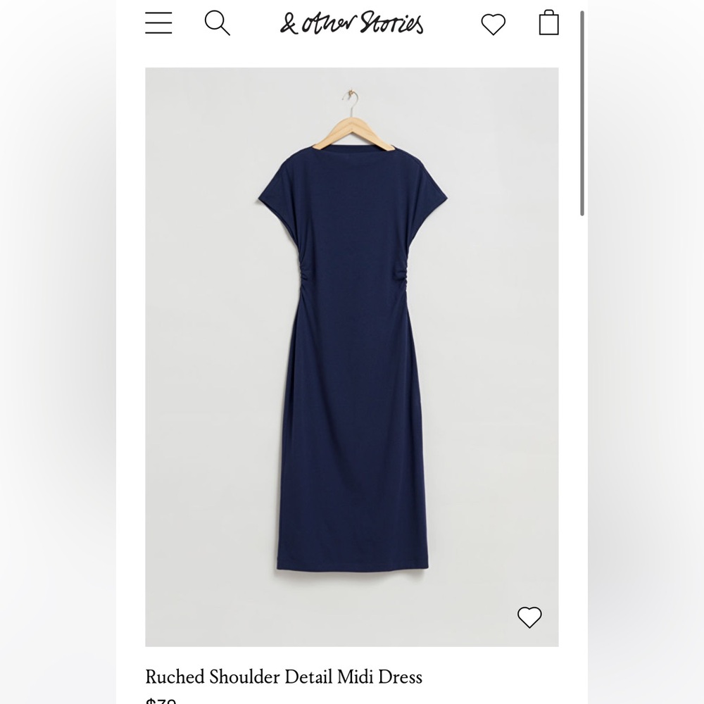 & other stories ruched shoulder midi dress XS